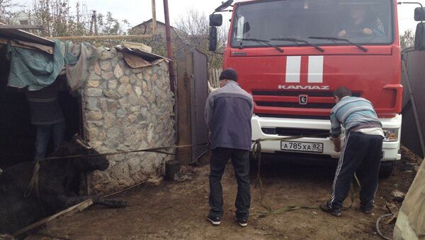 В Армянске спасатели достали из ямы корову