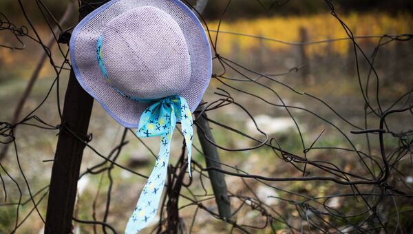 Осень в Крыму. Дамская шляпа висит на проволочном заборе в Ялте