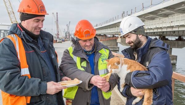 Строители Крымского моста отмечают Масленицу