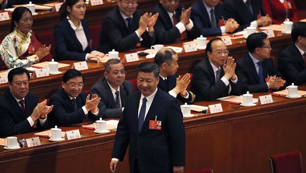 Председатель КНР Си Цзиньпин после голосования во время Всекитайского собрания народных представителей. 11 марта 2018