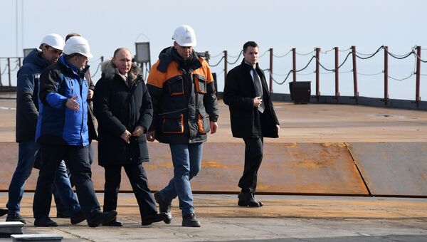 Президент России Владимир Путин прибыл на Крымский мост. 14 марта 2018