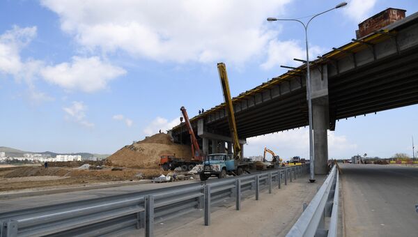 Строительство автоподходов к Крымскому мосту со стороны Керчи
