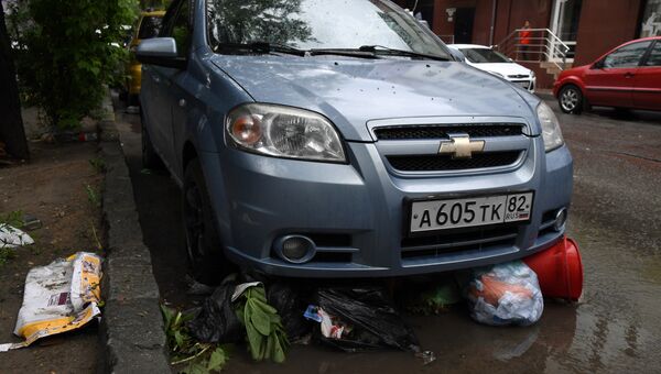 Дождь в Симферополе разнес по городским улицам пакеты с мусором