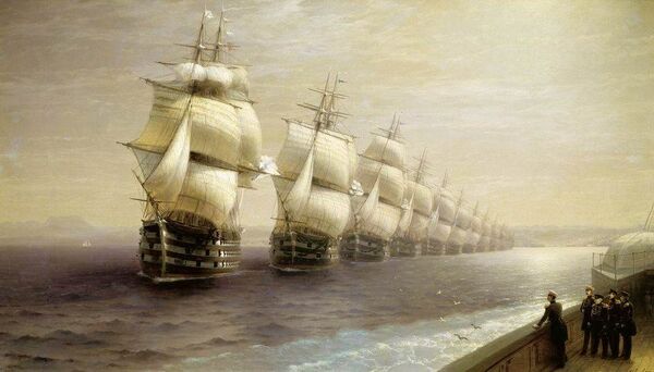 Картина И. К. Айвазовского Смотр Черноморского флота в 1849 году Картина И. К. Айвазовского Смотр Черноморского флота в 1849 году