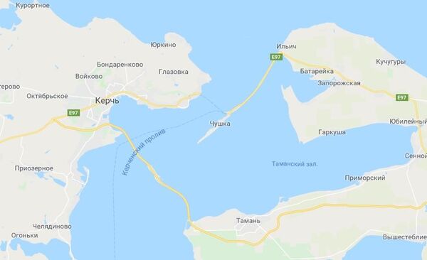 Скриншот с сервиса Google-карты, ни котором изображен Крымский мост Скриншот с сервиса Google-карты, ни котором изображен Крымский мост