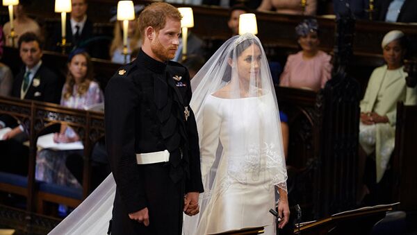 Принц Гарри и актриса Меган Маркл на венчании в часовне святого Георгия Виндзорского замка