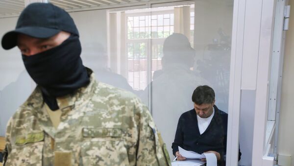 Руководитель портала РИА Новости Украина Кирилл Вышинский во время рассмотрения апелляции на арест в Херсонском зале суда