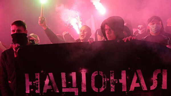Марш во Львове, приуроченный к годовщине создания Украинской повстанческой армии (УПА, экстремистская организация, запрещена в России) и Дню защитника Украины