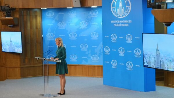 Официальный представитель министерства иностранных дел России Мария Захарова во время брифинга в Москве