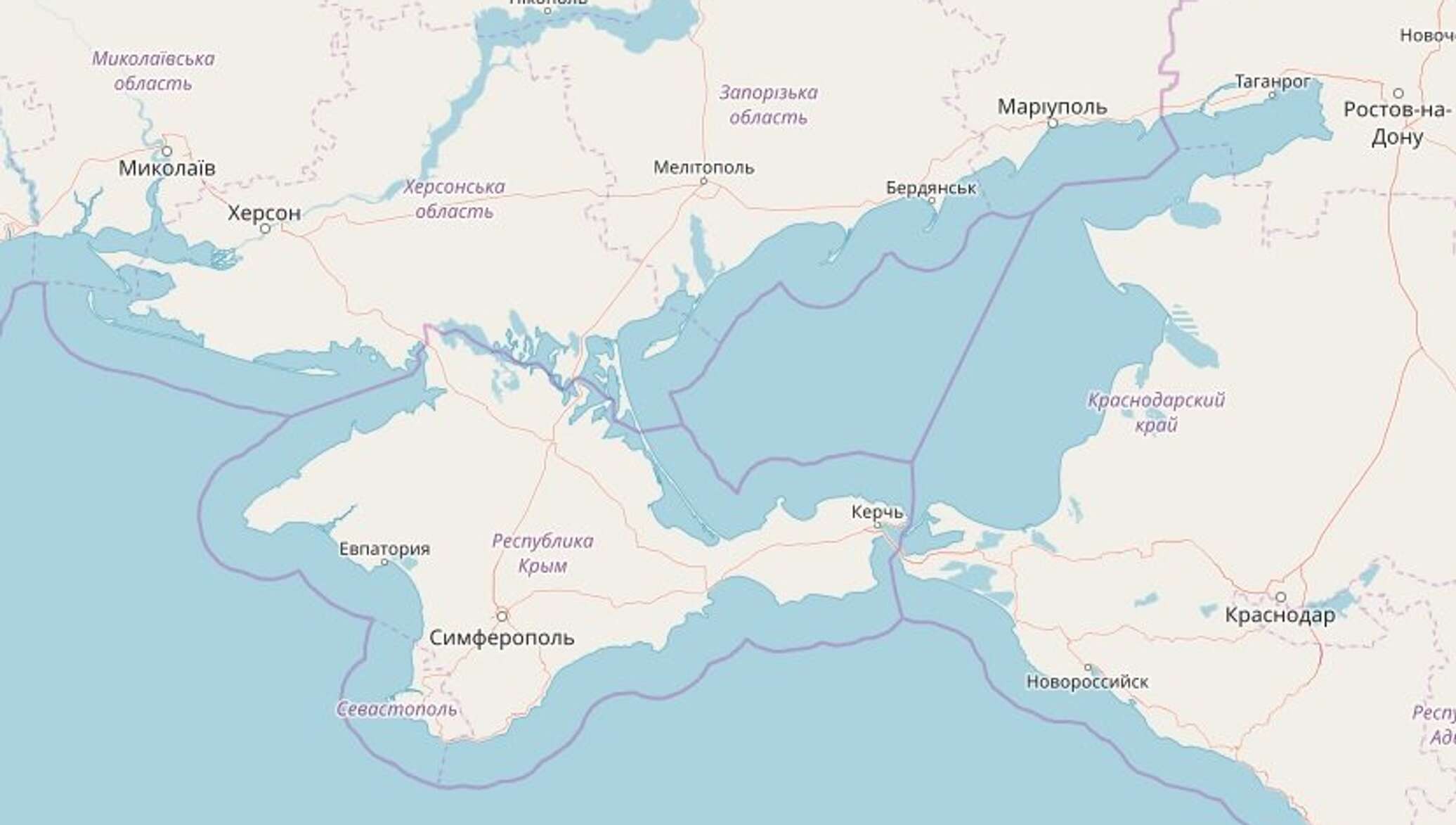 Крым карта с Российской границей