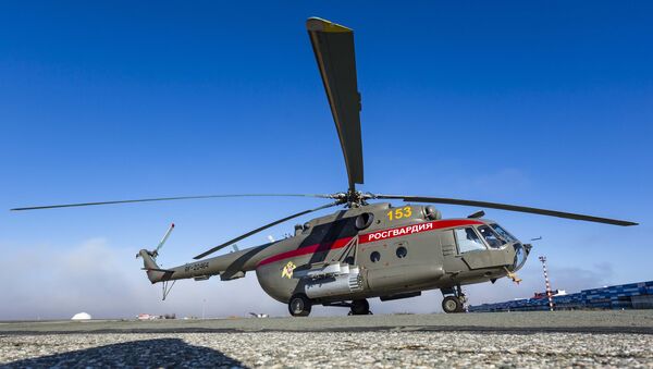 Модернизированный транспортно-боевой вертолет Ми-8 МТ авиаотряда спецназначения Росгвардии по РК и Севастополю на базе аэропорта Симферополь