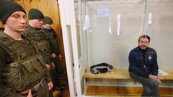 Руководитель портала РИА Новости Украина Кирилл Вышинский в Верховном суде Украины, где рассматривается его жалоба на арест.