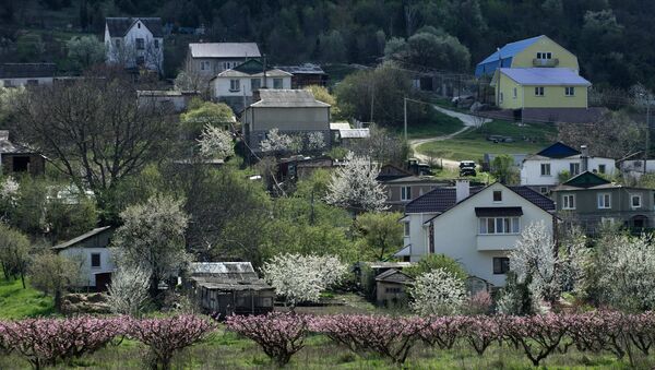 Цветущий персиковый сад в селе Терновка Балаклавского района Севастополя