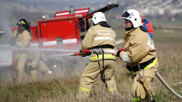 Специалисты МЧС во время тушения пожара