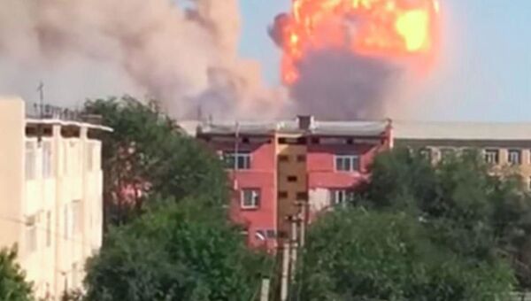 Пожар в воинской части в населенном пункте Арысь на юге Казахстана