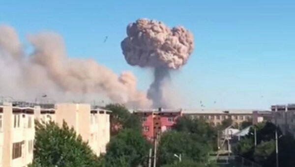 Пожар в воинской части в населенном пункте Арысь в Казахстане
