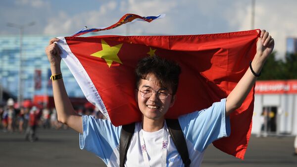 Китайский болельщик на чемпионате мира по футболу в России