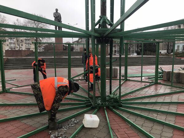 В Симферополе начали собирать главную елку Крыма: фотофакт