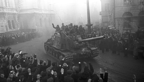 Освобождение 19 января 1945 г. войсками 1-го Белорусского фронта польского города Лодзь