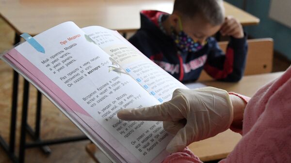 Учитель ведет урок в общеобразовательной школе №8 в селе Нежино Приморского края